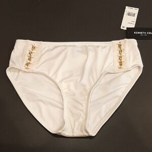 Kenneth Cole White Bikini Bottoms with Gold Hardware